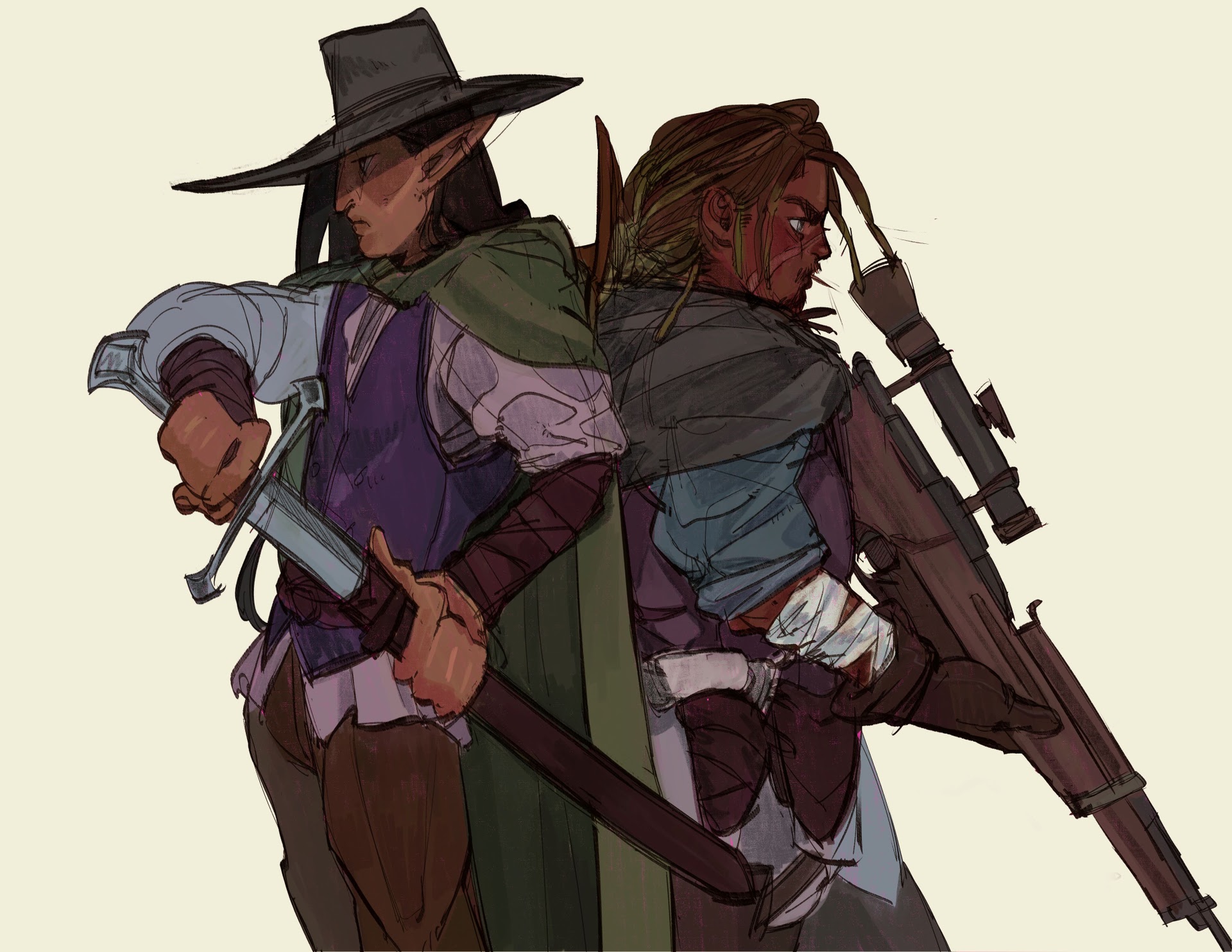 colored sketches of DnD OCs