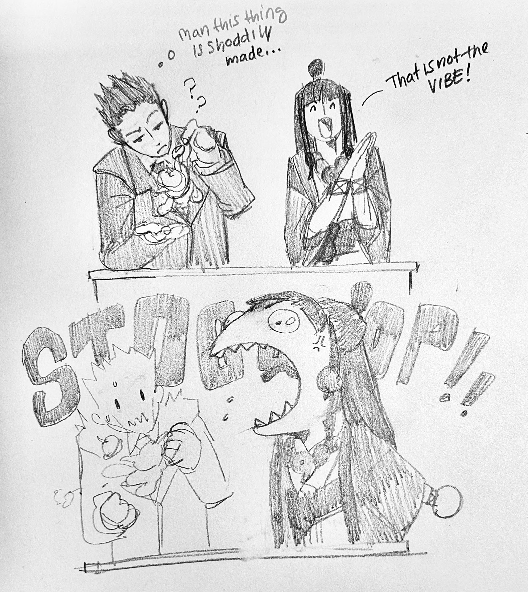 doodle of phoenix wright and maya fey